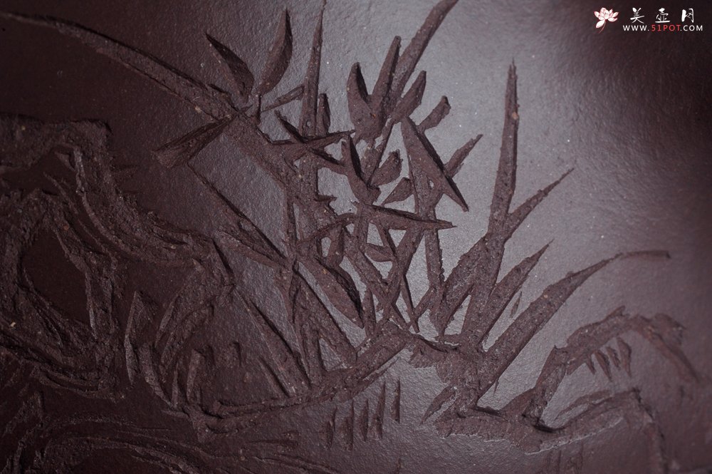 紫砂壶图片：实力派工艺师周斌 优质底槽青全手工精工满瓢壶 刘伟涛徒昊然装饰兰草图 一香已足压千红 - 宜兴紫砂壶网