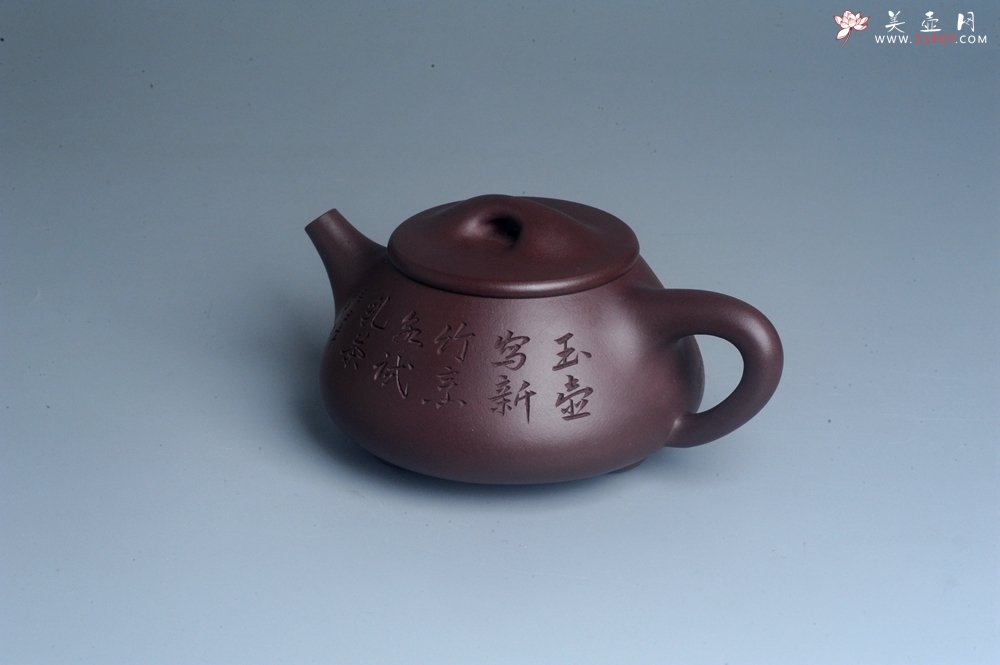 紫砂壶图片：实力派工艺师周斌 优质底槽青全手工精工满瓢壶 陶兴双刀装饰 特文气 玉壶写新竹 烹泉试乳茶 - 宜兴紫砂壶网