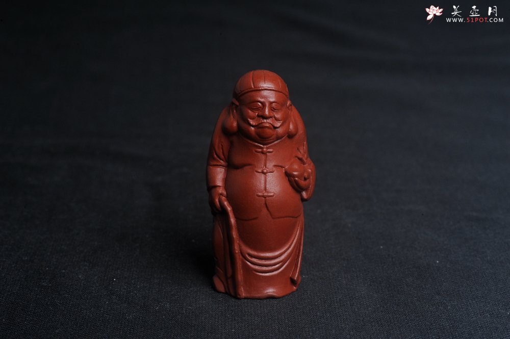 紫砂壶图片：精致大红袍朱泥财主手把件摆件茶宠 高6.5cm - 宜兴紫砂壶网