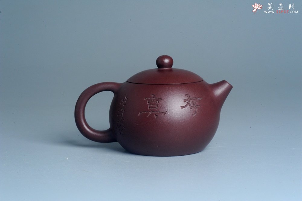 紫砂壶图片：实力派工艺师周斌优质底槽青全手工精工西施茶壶 实力名家刘伟涛装饰 有钱真好 - 宜兴紫砂壶网