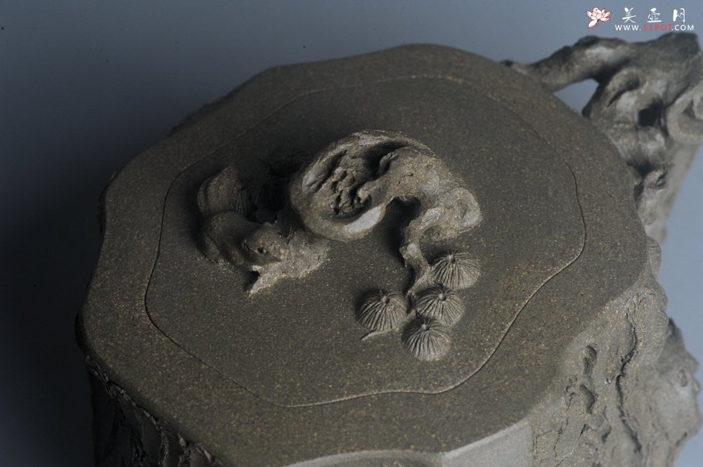 紫砂壶图片：潜力股赵老师 全手工青段松桩壶 松鼠跃然壶盖特有趣 肌理丰富 期待与您结缘 - 宜兴紫砂壶网