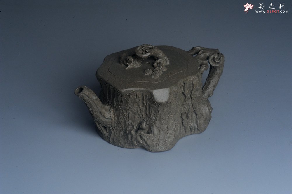 紫砂壶图片：潜力股赵老师 全手工青段松桩壶 松鼠跃然壶盖特有趣 肌理丰富 期待与您结缘 - 宜兴紫砂壶网