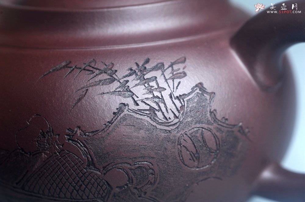 紫砂壶图片：特油润底曹青 全手工大蕴存心壶 寒江独钓 卡盖难度相当大 期待与亲结缘 - 宜兴紫砂壶网