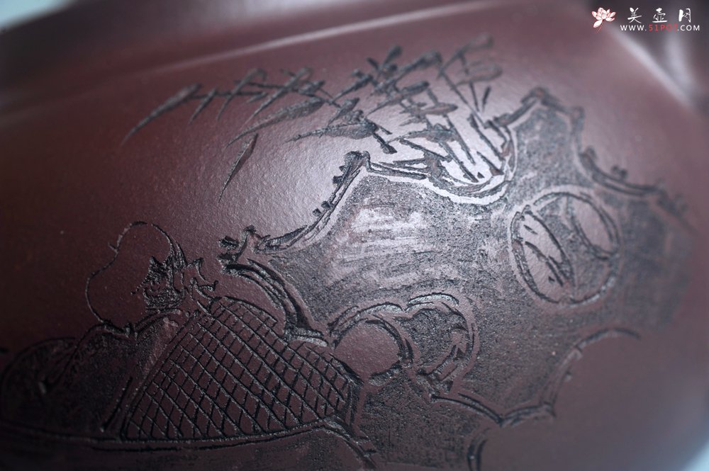 紫砂壶图片：特油润底曹青 全手工大蕴存心壶 寒江独钓 卡盖难度相当大 期待与亲结缘 - 宜兴紫砂壶网