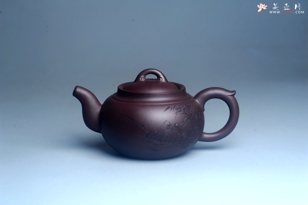 紫砂壶图片：特油润底曹青 全手工大蕴存心壶 寒江独钓 卡盖难度相当大 期待与亲结缘 - 宜兴紫砂壶网