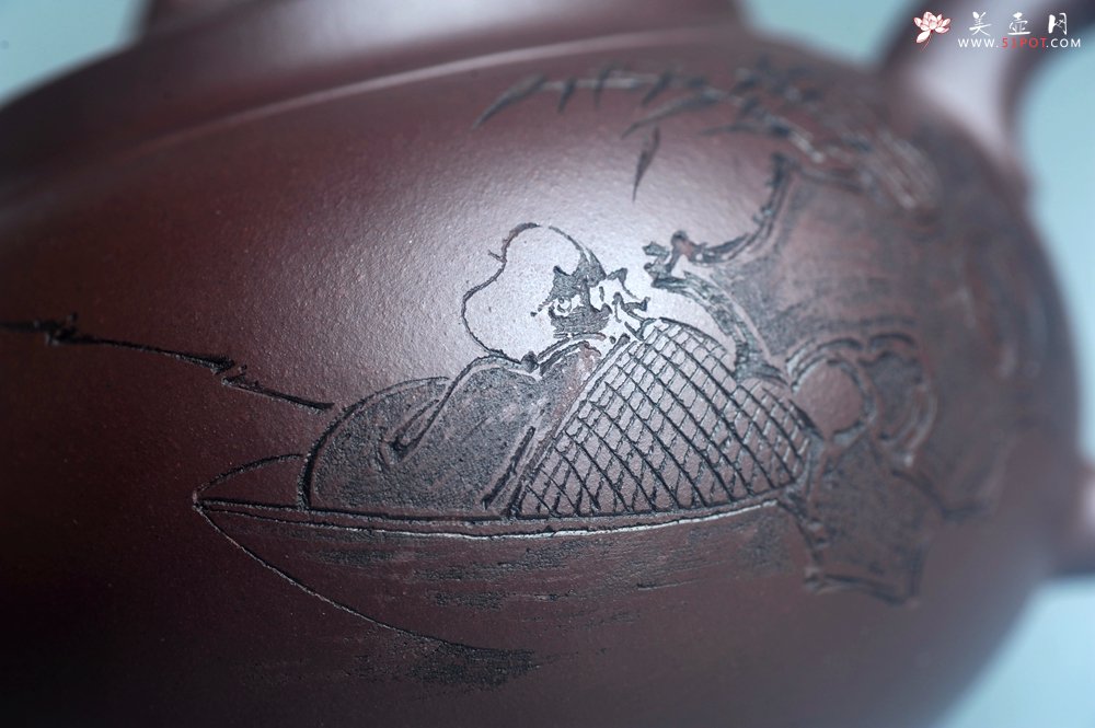 紫砂壶图片：特油润底曹青 全手工大蕴存心壶 寒江独钓 卡盖难度相当大 期待与亲结缘 - 宜兴紫砂壶网