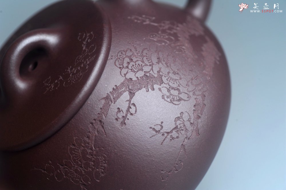 紫砂壶图片：油润底曹青 全手工石瓢壶 装饰喜上眉梢 特文气 - 宜兴紫砂壶网