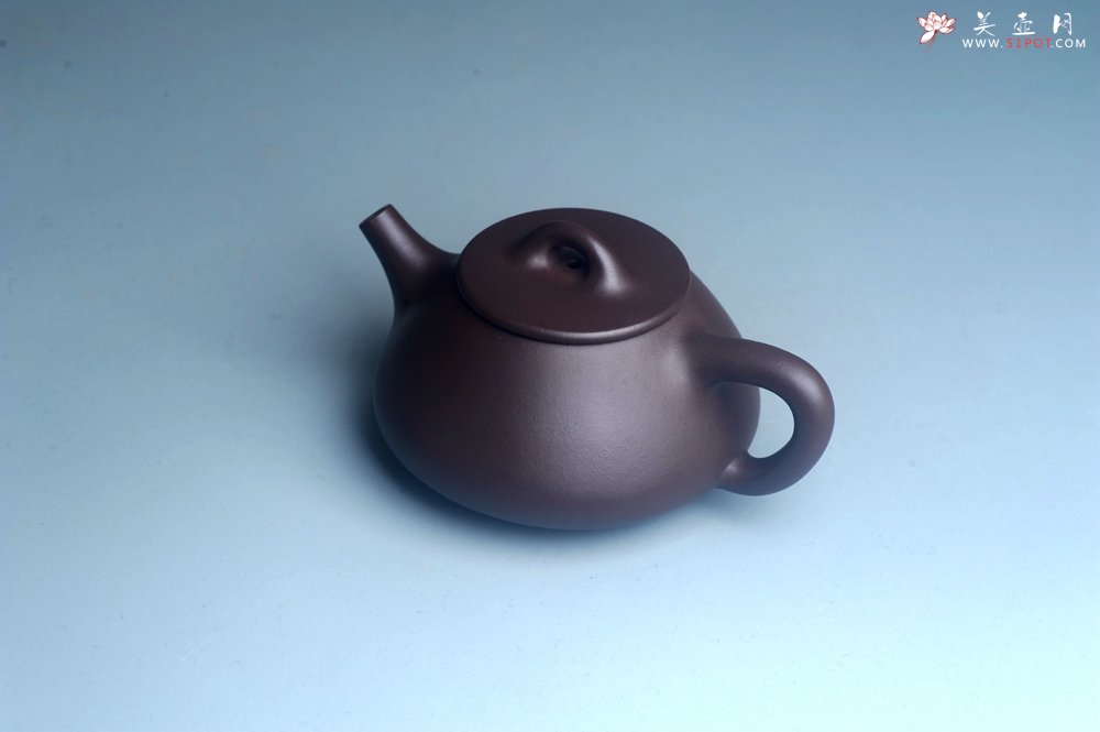 紫砂壶图片：油润底曹青 全手工石瓢壶 特文气 - 宜兴紫砂壶网