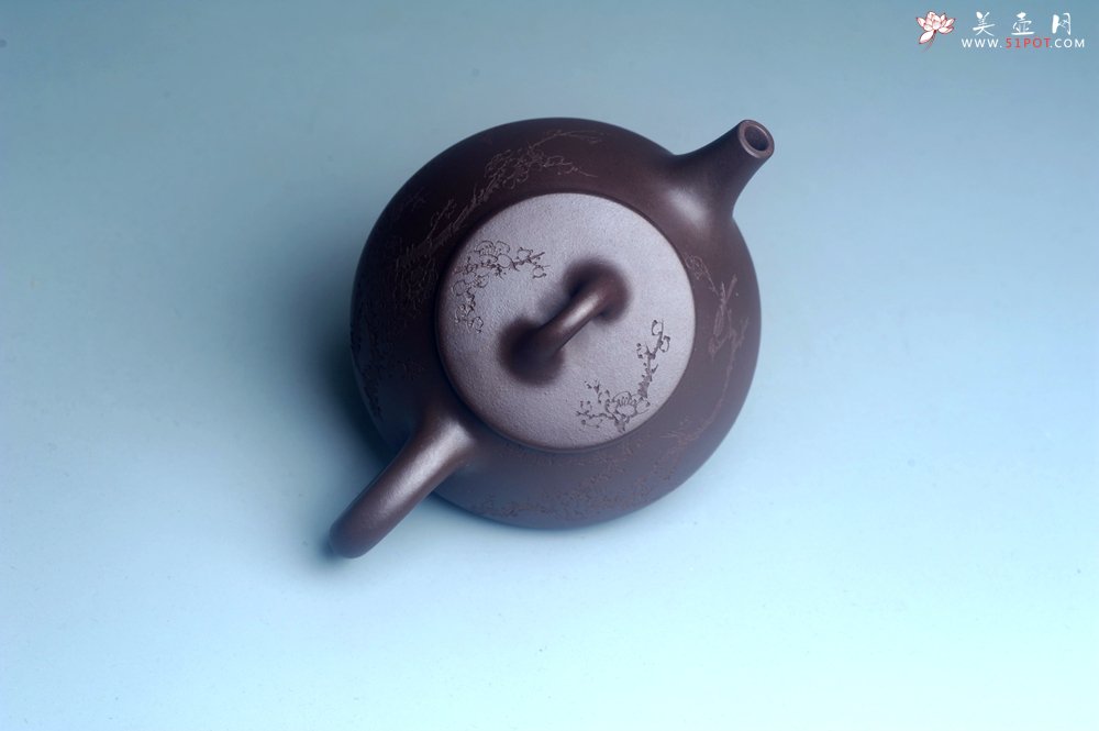 紫砂壶图片：油润底曹青 全手工石瓢壶 装饰喜上眉梢 特文气 - 宜兴紫砂壶网