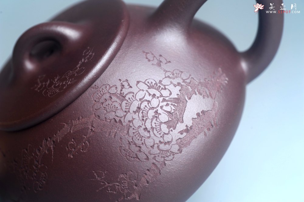 紫砂壶图片：油润底曹青 全手工石瓢壶 装饰喜上眉梢 特文气 - 宜兴紫砂壶网
