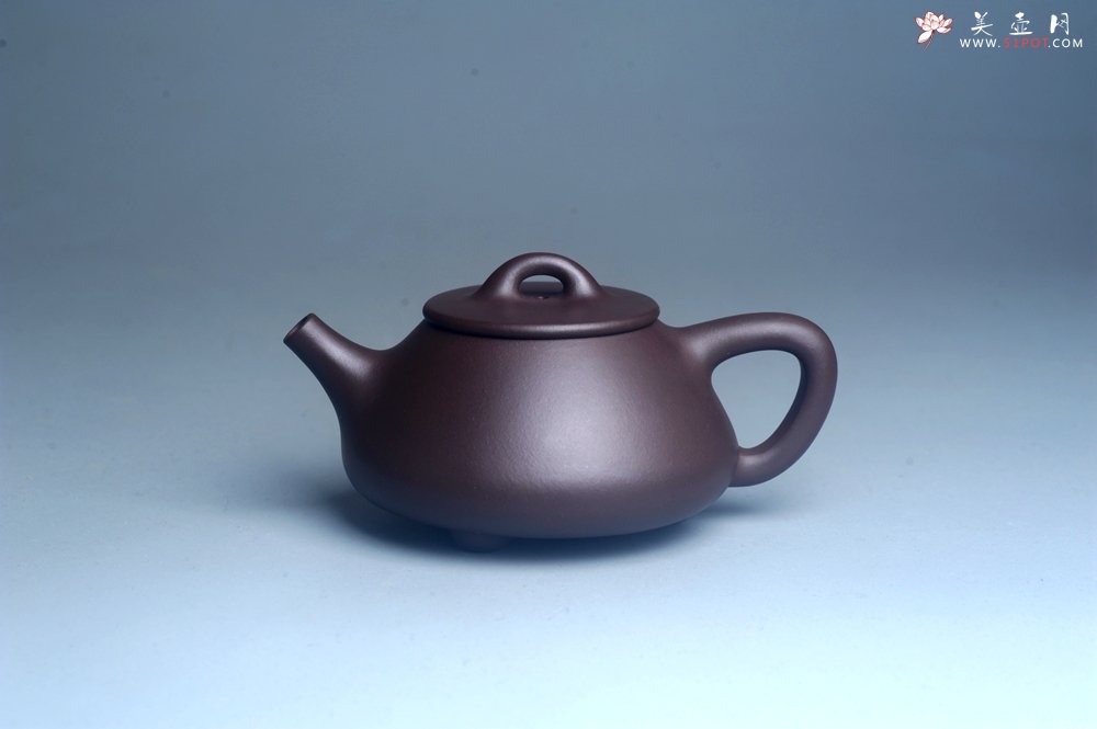 紫砂壶图片：油润底曹青 全手工石瓢壶 特文气 - 宜兴紫砂壶网