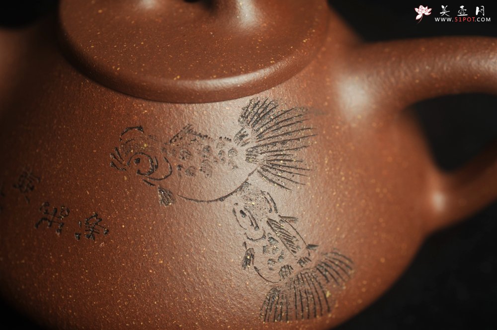 紫砂壶图片：美壶特惠 高温降坡泥精致小子冶石瓢 装饰鱼乐图 特文气 - 宜兴紫砂壶网