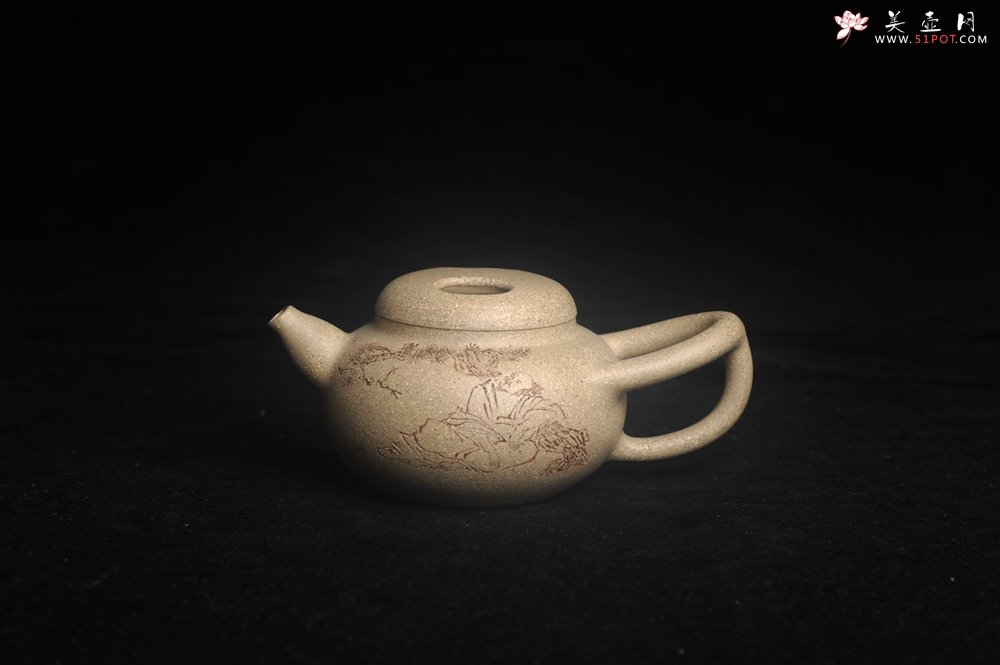 紫砂壶图片：实力派工艺师周斌 极品芝麻段泥 原创全手工牛韵壶 松涛烹雪醒诗梦 竹院浮烟荡俗尘 - 宜兴紫砂壶网