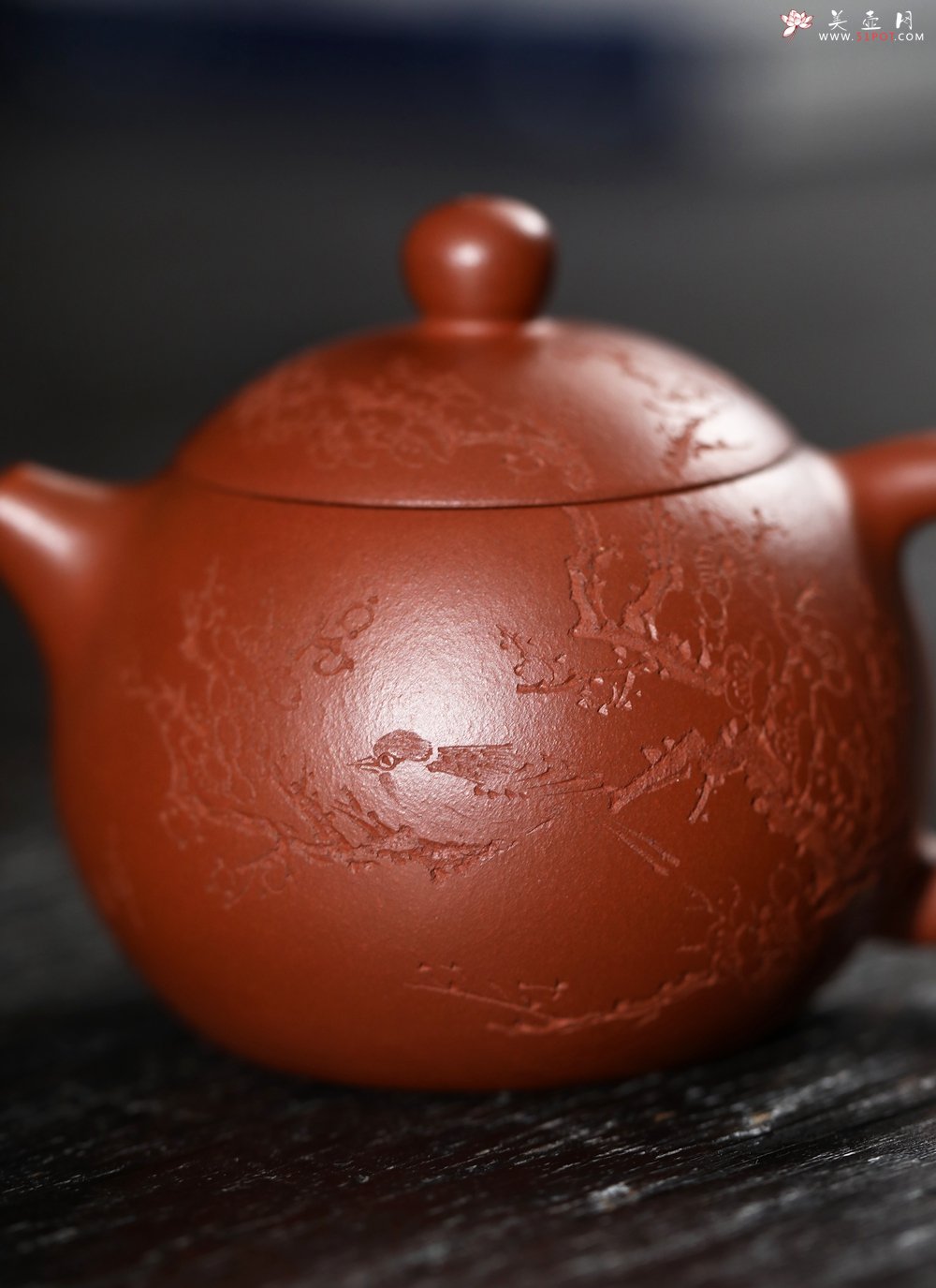 紫砂壶图片：潜力股周小培 黄龙山小红泥 特好全手工西施 装饰喜上眉梢 特文气 - 宜兴紫砂壶网