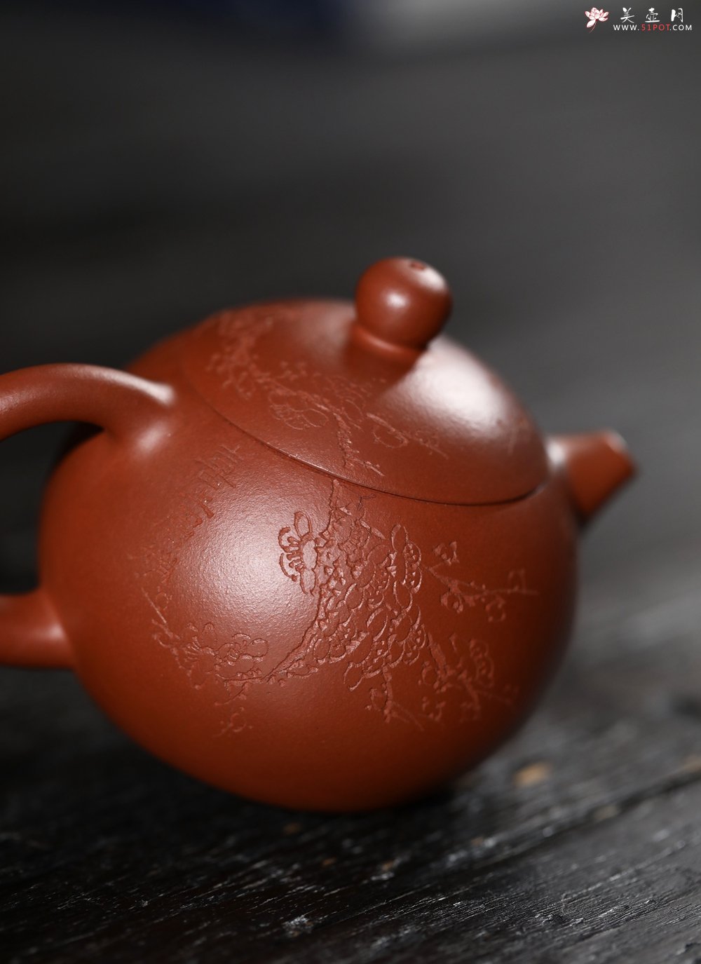 紫砂壶图片：潜力股周小培 黄龙山小红泥 特好全手工西施 装饰喜上眉梢 特文气 - 宜兴紫砂壶网