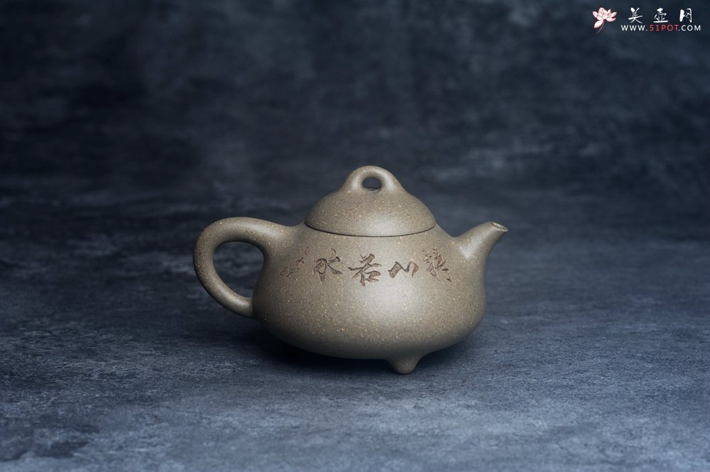 紫砂壶图片：美壶特惠 美壶网特供限量极品高温四号井老青段 精工乳瓢茶壶 装饰人物 特文气 - 宜兴紫砂壶网