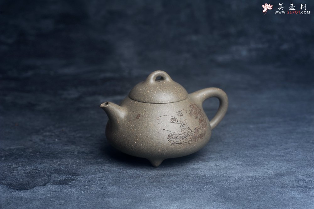 紫砂壶图片：美壶特惠 美壶网特供限量极品高温四号井老青段 精工乳瓢茶壶 装饰清供图 特文气 - 宜兴紫砂壶网
