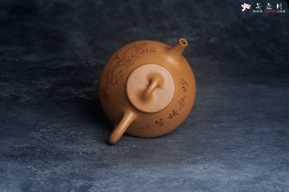 紫砂壶图片：壶特惠 特好老黄段泥精致子冶石瓢壶 装饰人物 妙趣横生  特文气 - 宜兴紫砂壶网