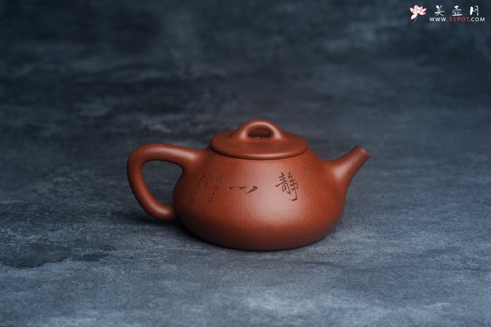 紫砂壶图片：王老师新品 庆十一特惠 全手工红降坡合瓢壶 双刀装饰兰花鸟特文气 - 宜兴紫砂壶网