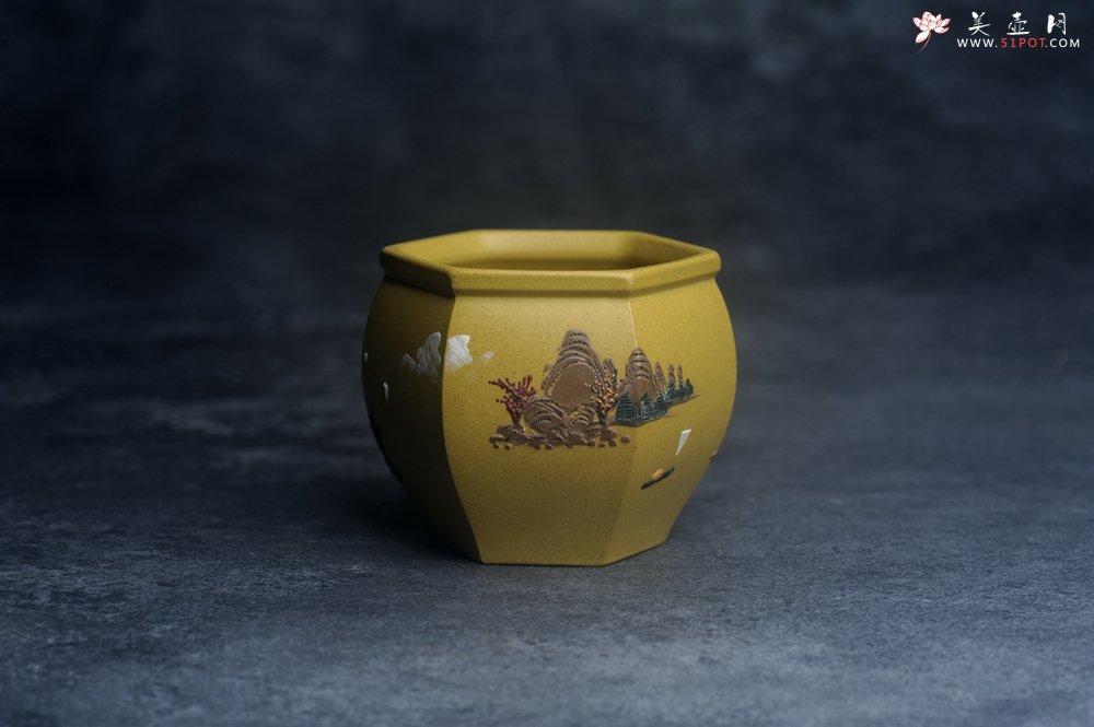 紫砂壶图片：美杯特惠 优质好料黄金段泥好工六方山水主人杯 - 宜兴紫砂壶网