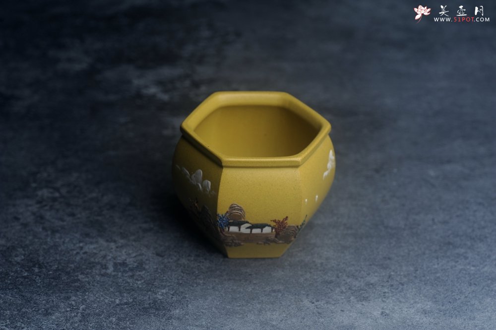 紫砂壶图片：美杯特惠 优质好料黄金段泥好工六方山水主人杯 - 宜兴紫砂壶网