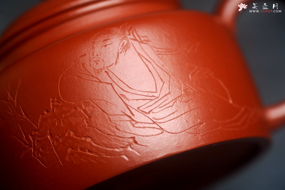 紫砂壶图片：美壶特惠 优质小品朱泥德中 装饰人物 特文气 - 宜兴紫砂壶网