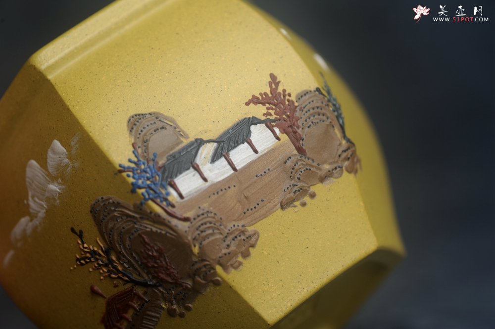 紫砂壶图片：美杯特惠 优质好料黄金段泥好工六方山水主人杯 - 宜兴紫砂壶网