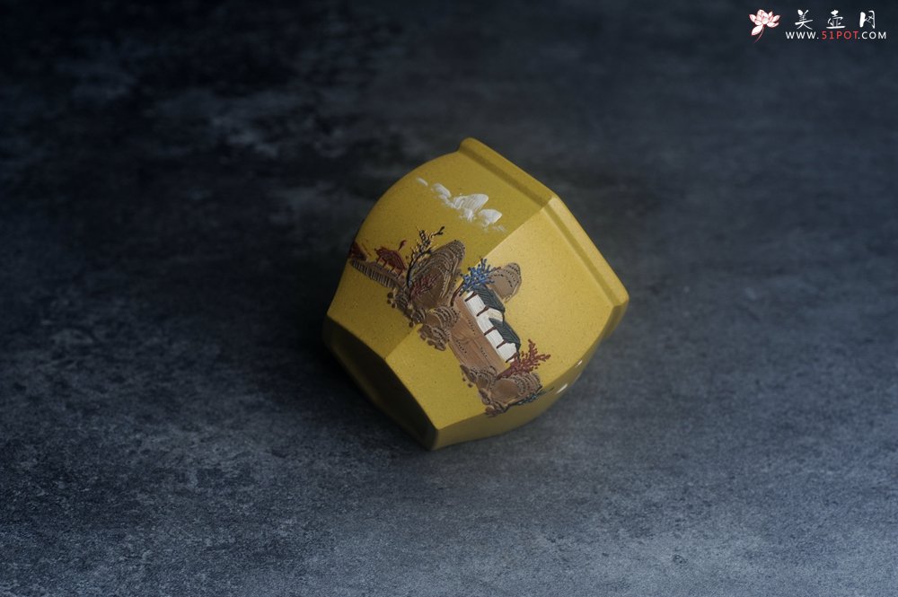 紫砂壶图片：美杯特惠 优质好料黄金段泥好工六方山水主人杯 - 宜兴紫砂壶网