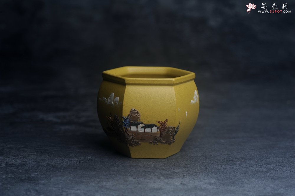 紫砂壶图片：美杯特惠 优质好料黄金段泥好工六方山水主人杯 - 宜兴紫砂壶网