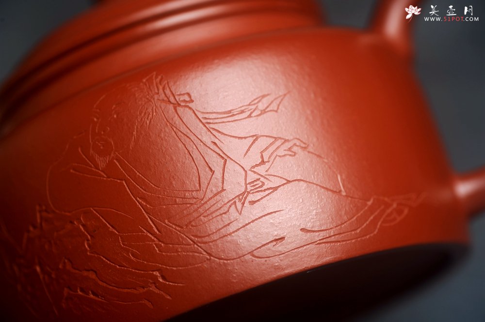 紫砂壶图片：美壶特惠 优质小品朱泥德中 装饰人物 特文气 - 宜兴紫砂壶网