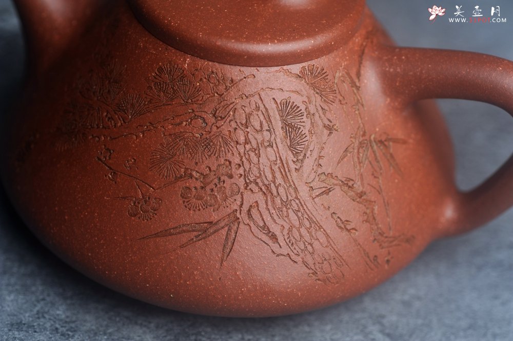 紫砂壶图片：潜力股周小培全手工降坡泥子冶石瓢 范小君徒杨志超装饰岁寒三友 特文气 - 宜兴紫砂壶网