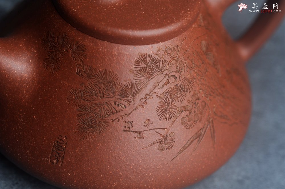 紫砂壶图片：潜力股周小培全手工降坡泥子冶石瓢 范小君徒杨志超装饰岁寒三友 特文气 - 宜兴紫砂壶网