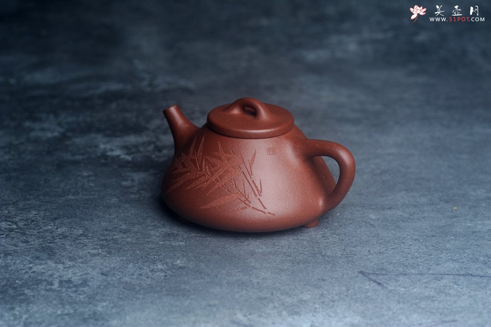 紫砂壶图片：美壶福利特惠 精致特好降坡泥子冶石瓢 刻竹 特文气 - 宜兴紫砂壶网