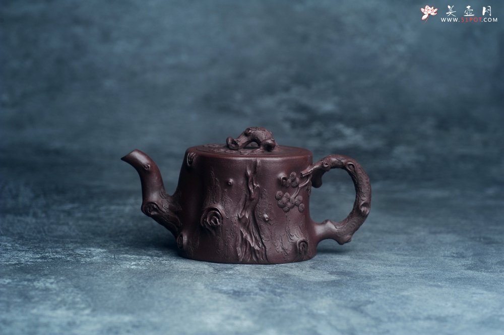 紫砂壶图片：实力演绎全手工重器松桩套组 一壶（280cc）二杯（130cc）一公道杯（188cc） - 宜兴紫砂壶网