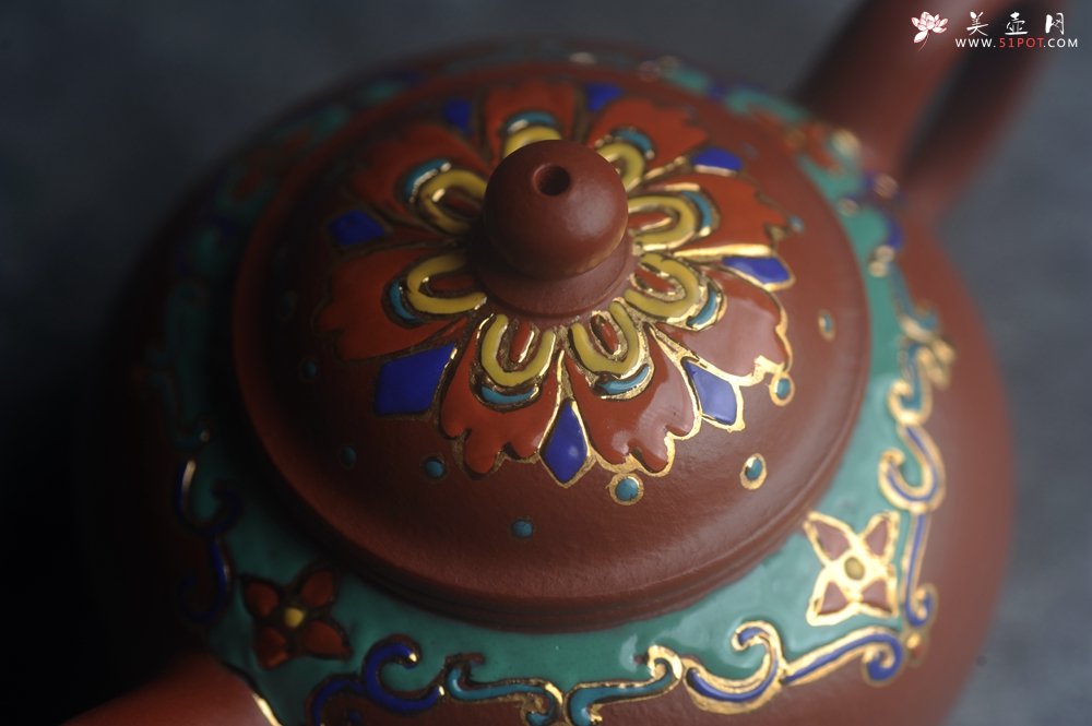 紫砂壶图片：美壶特惠 优质朱泥宫廷风格珐琅彩水平壶 茶人醉爱 - 宜兴紫砂壶网