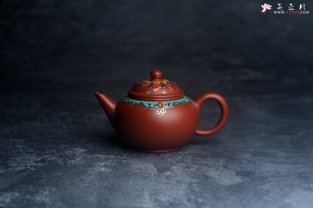 紫砂壶图片：美壶特惠 优质朱泥宫廷风格珐琅彩水平壶 茶人醉爱 - 宜兴紫砂壶网