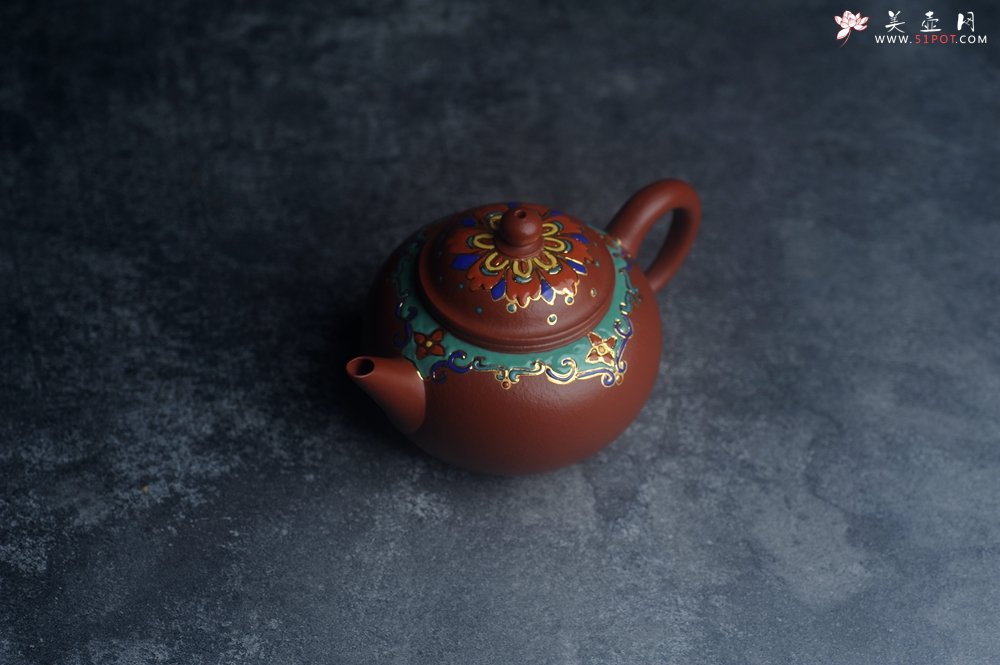 紫砂壶图片：美壶特惠 优质朱泥宫廷风格珐琅彩水平壶 茶人醉爱 - 宜兴紫砂壶网