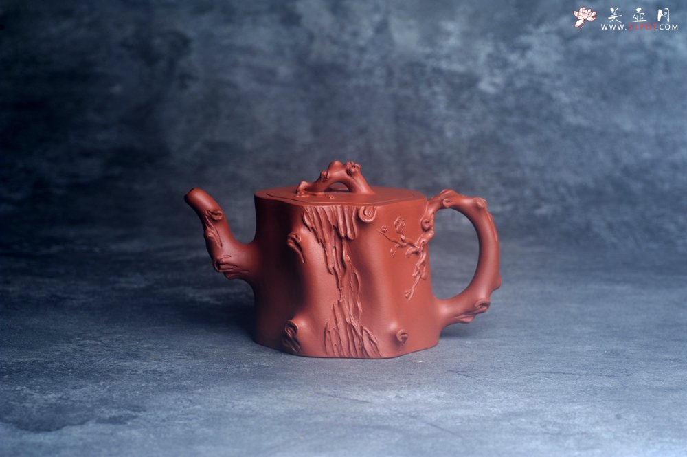 紫砂壶图片：美壶特惠 紫砂厂老艺人查建英全手工小红泥梅桩壶 茶人醉爱 - 宜兴紫砂壶网