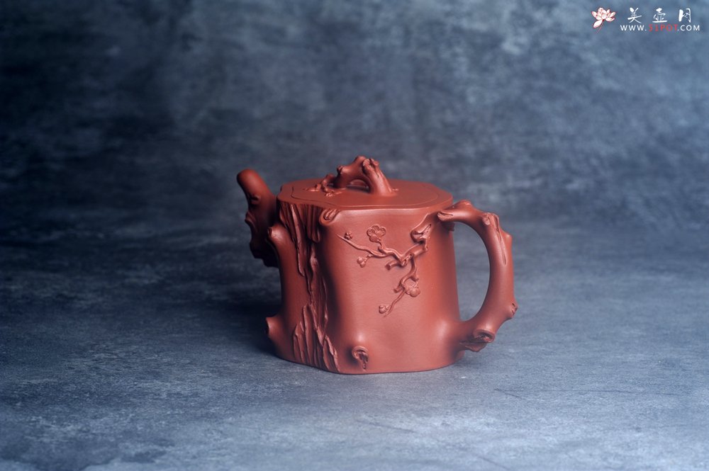 紫砂壶图片：美壶特惠 紫砂厂老艺人查建英全手工小红泥梅桩壶 茶人醉爱 - 宜兴紫砂壶网