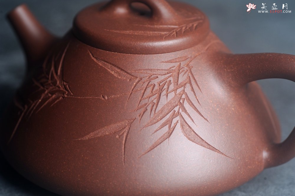 紫砂壶图片：美壶特惠 特好老紫泥子冶石瓢 范小君徒装饰君子竹  寒夜客来茶当酒 竹炉汤沸火初红 - 宜兴紫砂壶网