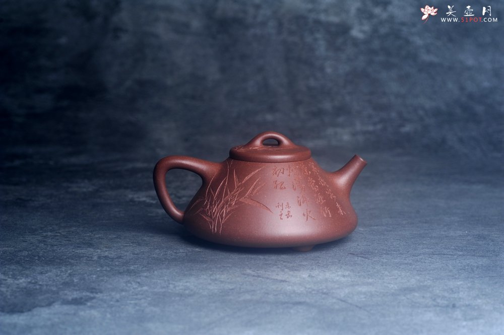 紫砂壶图片：美壶特惠 特好老紫泥子冶石瓢 范小君徒装饰君子竹  寒夜客来茶当酒 竹炉汤沸火初红 - 宜兴紫砂壶网