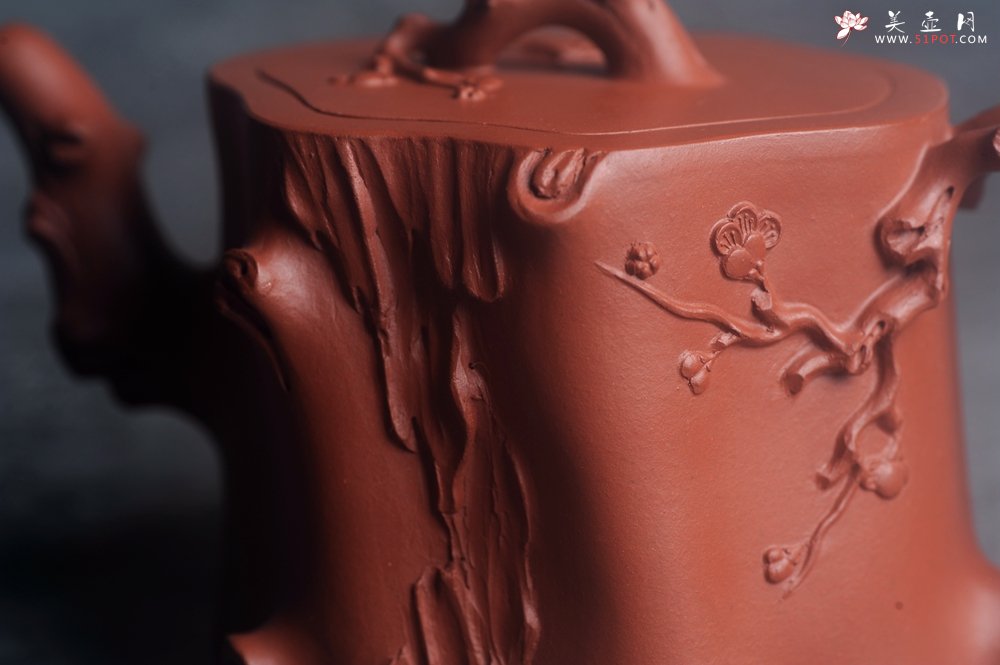 紫砂壶图片：美壶特惠 紫砂厂老艺人查建英全手工小红泥梅桩壶 茶人醉爱 - 宜兴紫砂壶网