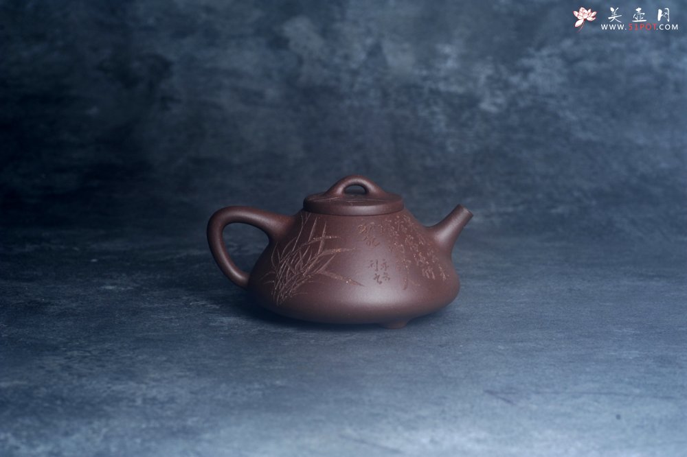 紫砂壶图片：美壶特惠 特好老紫泥子冶石瓢 刻竹特文气 - 宜兴紫砂壶网