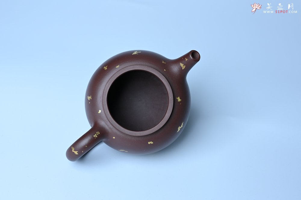 紫砂壶图片：潜力股周小培 全手工原创招财壶200cc 金蟾屹立于壶盖 撒金工艺铺满壶身 寓意黄金落满地 招财进宝 - 宜兴紫砂壶网