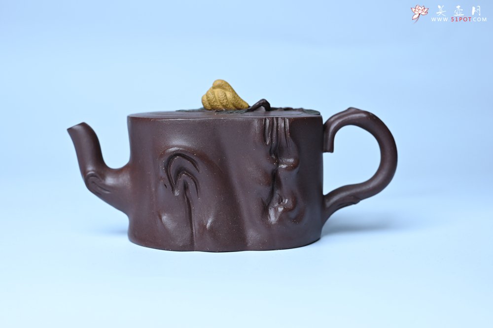 紫砂壶图片：美壶特惠 精致老紫泥佛手壶 肌理生动 底部刻佛手祥云特文气 - 宜兴紫砂壶网