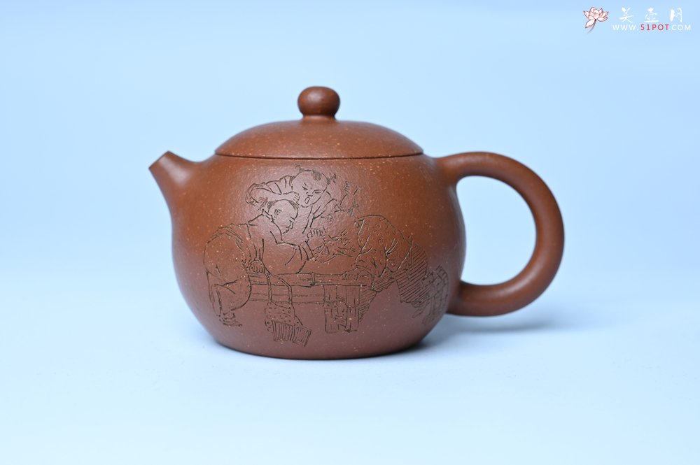 紫砂壶图片：油润降坡泥全手工小品西施壶  装饰童子图 天真无邪 - 宜兴紫砂壶网