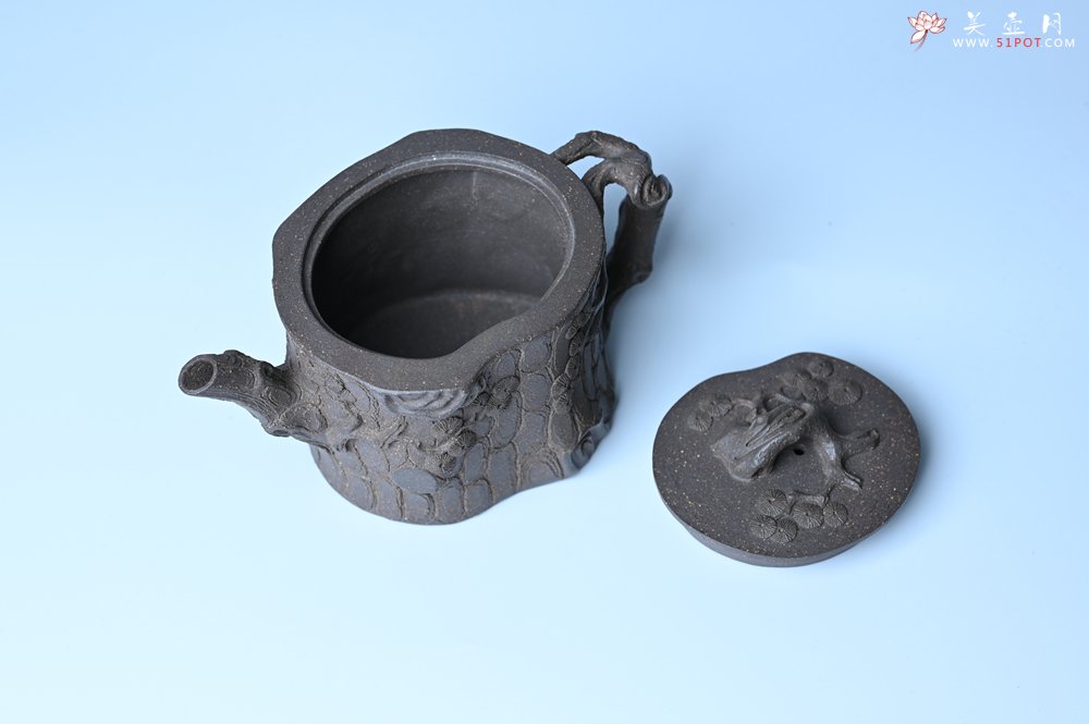 紫砂壶图片：美壶特惠 精致青段泥全松皮 全手工松桩壶 肌理丰富 特文气 - 宜兴紫砂壶网