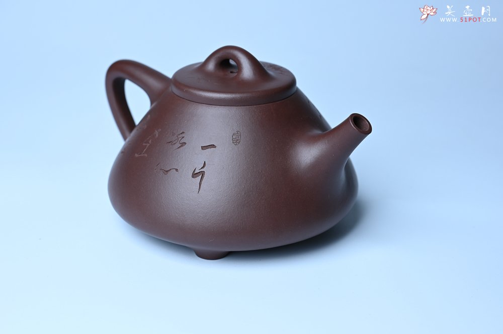紫砂壶图片：潜力股周小培 特好全手工底槽清子冶石瓢 助工装饰 一片冰心在玉壶 特文气 - 宜兴紫砂壶网