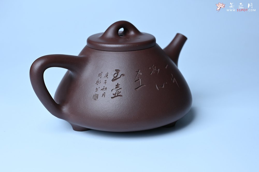 紫砂壶图片：潜力股周小培 特好全手工底槽清子冶石瓢 助工装饰 一片冰心在玉壶 特文气 - 宜兴紫砂壶网