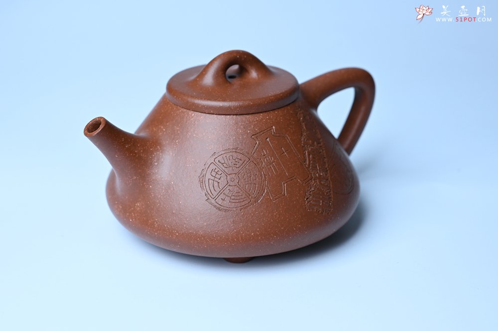 紫砂壶图片：潜力股周小培全手工降坡泥子冶石瓢 范小君徒杨志超装饰古钱币 饮之延年 特文气 - 宜兴紫砂壶网